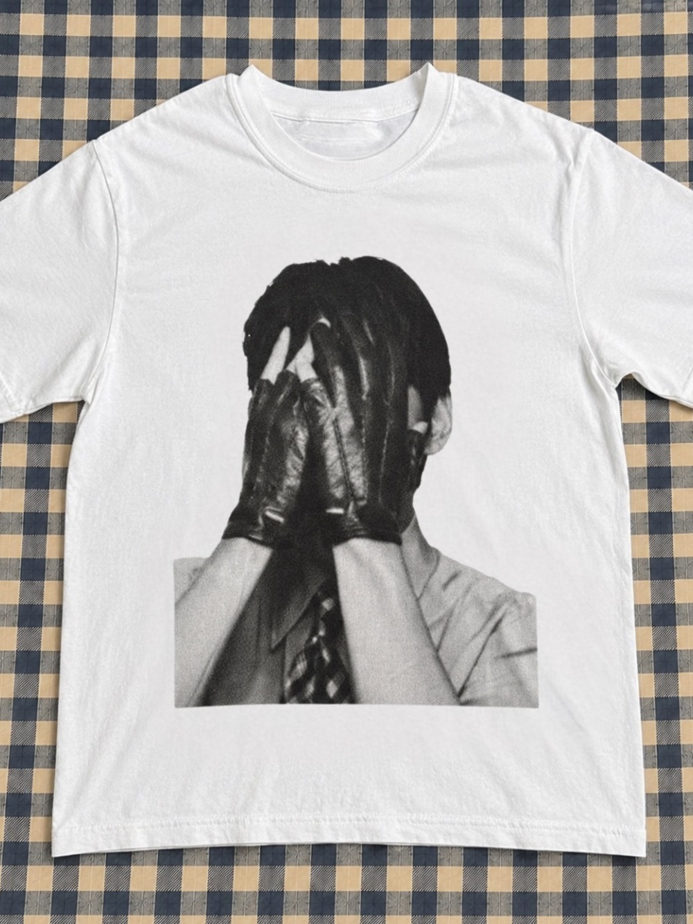 Men's White Graphic Crewneck T-Shirt with Black Print